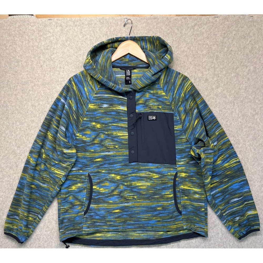 Mountain Hardwear Womens Microchill Hoodie Nitric Blue Stria Print Snap Neck S/P